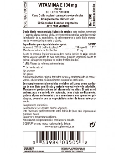 SOLGAR VITAMINA E 200 UI. (134 MG.)